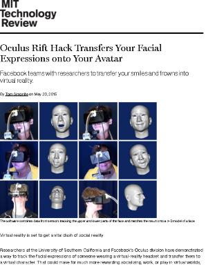 Oculus Rift Hack Transfers Your Facial Expressions onto Your Avatar
