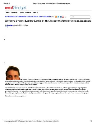 Eyeborg Project Leader Looks At The Future Of Prosthetics And Implants