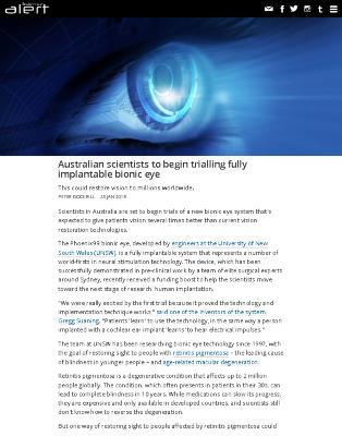 Australian Scientists to Begin Trailing Fully Implantable Bionic Eye