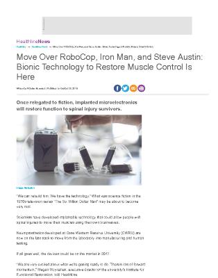 Move Over RoboCop, Iron Man, and Steve Austin: Bionic Technology to Restore Muscle Control Is Here