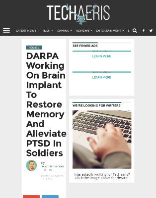 DARPA Working on Brain Implant to Restore Memory and Alleviate PTSD in Soldiers
