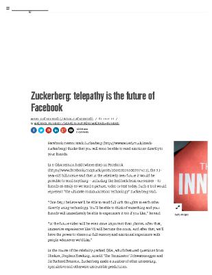 Zuckerberg: Telepathy is the Future of Facebook