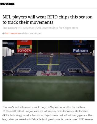 NFL players will wear RFID chips this season to track their movements