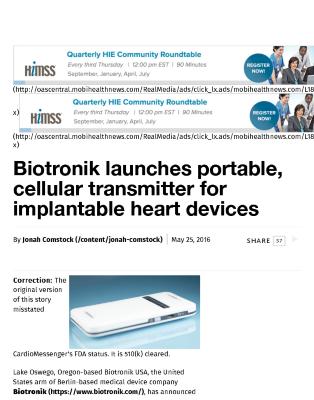 Biotronik launches portable, cellular transmitter for implantable heart devices