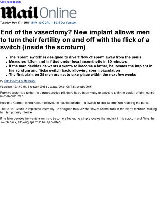 End of the vasectomy? New implant allows men to turn their fertility on and off with the flick of a switch (inside the scrotum)
