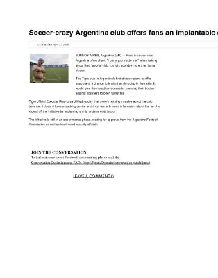 Soccer-crazy Argentina club offers fans an implantable chip