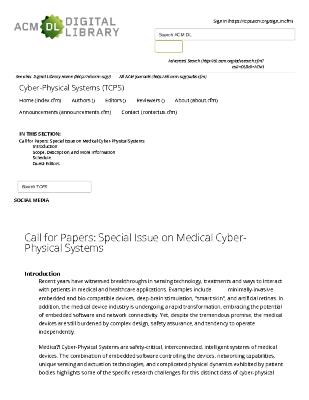 Call for Papers: Special Issue on Medical Cyber-Physical Systems