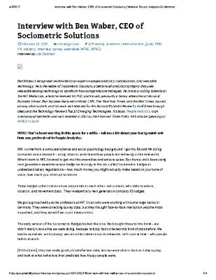 Interview with Ben Waber, CEO of Sociometric Solutions