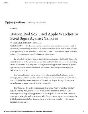 Boston Red Sox Used Apple Watches to Steal Signs Against Yankees