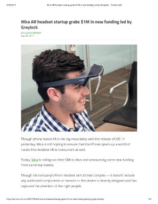 Mira AR headset startup grabs $1M in new funding led by Greylock