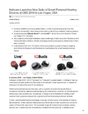 Nuheara Launches New Suite of Smart Personal Hearing Devices at CES 2018 in Las Vegas, USA