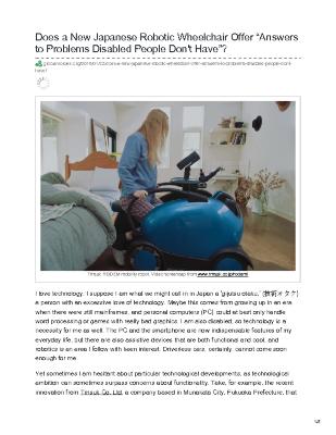 Does a New Japanese Robotic Wheelchair Offer “Answers to Problems Disabled People Don't Have”?