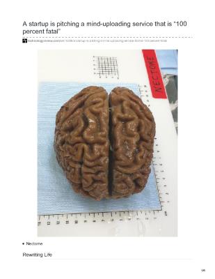 A startup is pitching a mind-uploading service that is “100 percent fatal”