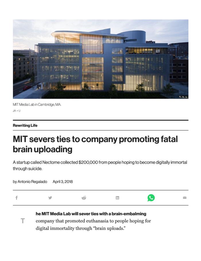 MIT severs ties to company promoting fatal brain uploading