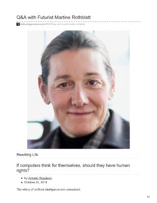 Q&amp;A with Futurist Martine Rothblatt: if computers think for themselves, should they have human rights?