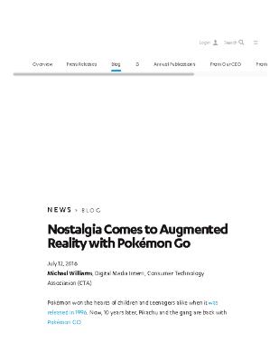 Nostalgia Comes to Augmented Reality with Pokémon Go