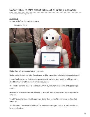 Robot 'talks' to MPs about future of AI in the classroom