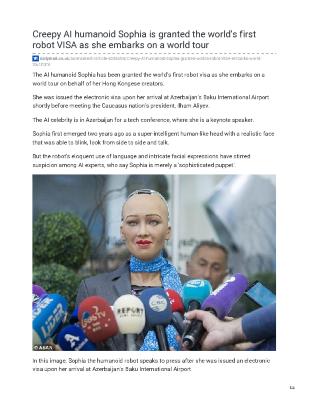 Creepy AI humanoid Sophia is granted the world's first robot VISA as she embarks on a world tour