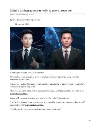 China's Xinhua agency unveils AI news presenter