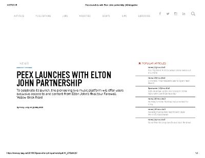 PEEX LAUNCHES WITH ELTON JOHN PARTNERSHIP