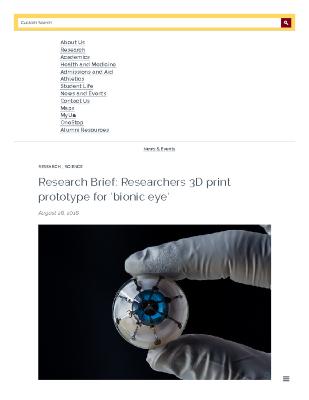 Research Brief: Researchers 3D print prototype for ‘bionic eye’