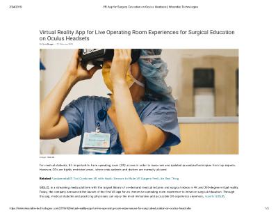 Virtual Reality App for Live Operating Room Experiences for Surgical Education on Oculus Headsets