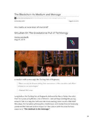 The Blockchain As Medium and Message: McLuhan on the Gravitational Pull of Technology
