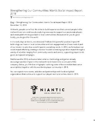 Strengthening Our Communities: Niantic Social Impact Report 2018