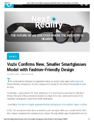 Vuzix Confirms New, Smaller Smartglasses Model with Fashion-Friendly Design