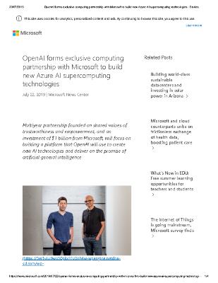 OpenAI forms exclusive computing partnership with Microsoft to build new Azure AI supercomputing technologies