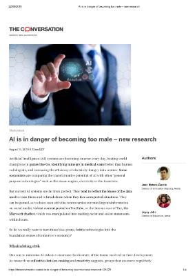 AI is in danger of becoming too male – new research