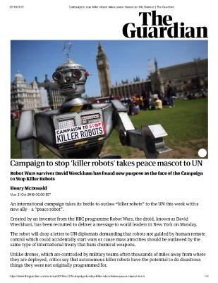 Campaign to stop 'killer robots' takes peace mascot to UN