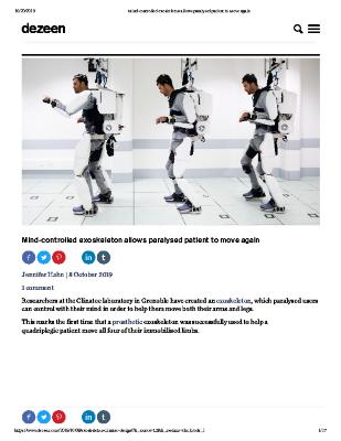 Mind-controlled exoskeleton allows paralysed patient to move again