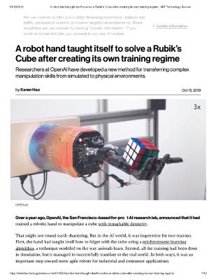 A robot hand taught itself to solve a Rubik’s Cube after creating its own training regime