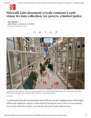 Sidewalk Labs document reveals company’s early vision for data collection, tax powers, criminal justice