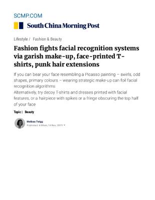 Fashion fights facial recognition systems, via garish make-up, face-printed T-shirts, punk hair extensions