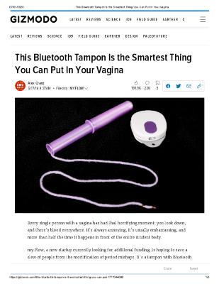 This Bluetooth Tampon Is the Smartest Thing You Can Put In Your Vagina