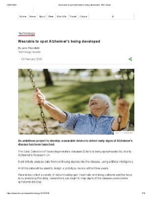 Wearable to spot Alzheimer's being developed