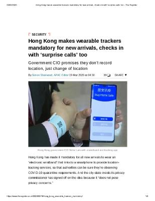 Hong Kong makes wearable trackers mandatory for new arrivals, checks in with ‘surprise calls’ too