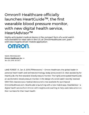 Omron® Healthcare officially launches HeartGuide™, the first wearable blood pressure monitor, with new digital health service, HeartAdvisor™