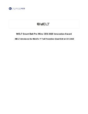 WELT Smart Belt Pro Wins CES 2020 Innovation Award