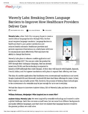 Waverly Labs: Breaking Down Language Barriers to Improve How Healthcare Providers Deliver Care