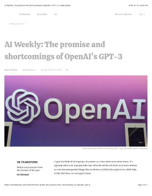 AI Weekly: The promise and shortcomings of OpenAI’s GPT-3