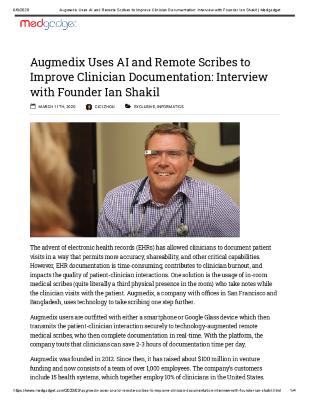 Augmedix Uses AI and Remote Scribes to Improve Clinician Documentation: Interview with Founder Ian Shakil