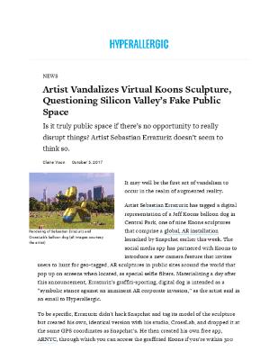 Artist Vandalizes Virtual Koons Sculpture, Questioning Silicon Valley’s Fake Public Space