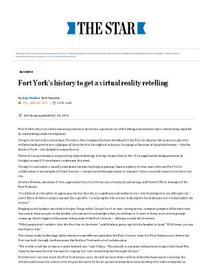 Fort York’s History to Get a Virtual Reality Retelling