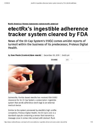 etectRx's ingestible adherence tracker system cleared by FDA