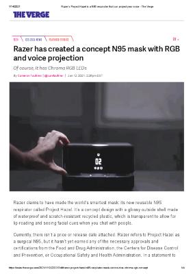 Razer has created a concept N95 mask with RGB and voice projection