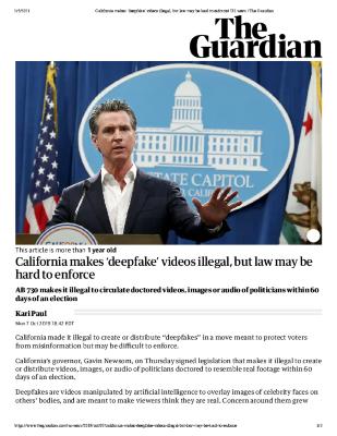 California makes ‘deepfake’ videos illegal, but law may be hard to enforce 