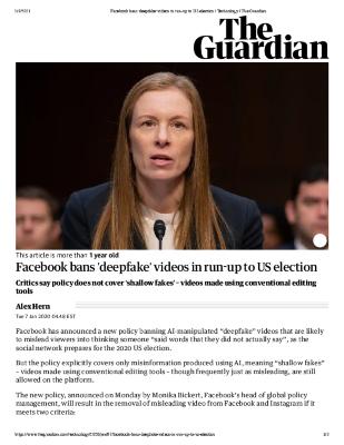 Facebook bans 'deepfake' videos in run up to US election